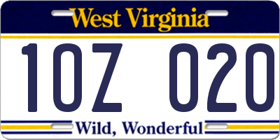 WV license plate 1OZ020
