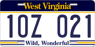 WV license plate 1OZ021