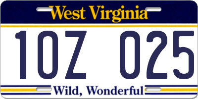 WV license plate 1OZ025