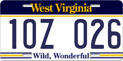 WV license plate 1OZ026