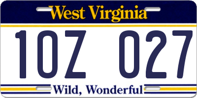 WV license plate 1OZ027