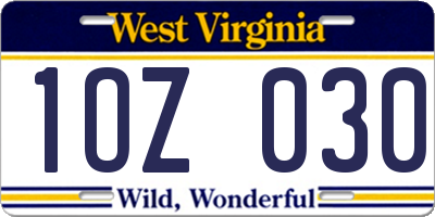WV license plate 1OZ030