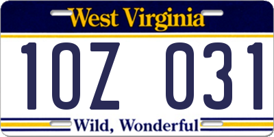 WV license plate 1OZ031