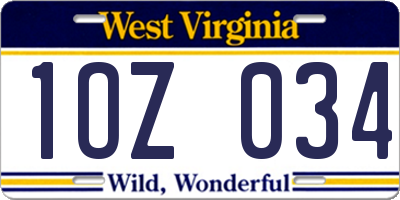 WV license plate 1OZ034