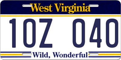 WV license plate 1OZ040