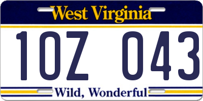 WV license plate 1OZ043