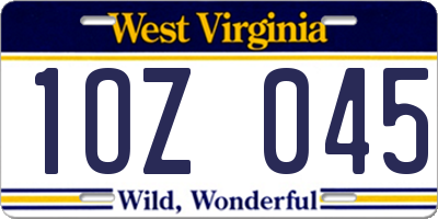 WV license plate 1OZ045