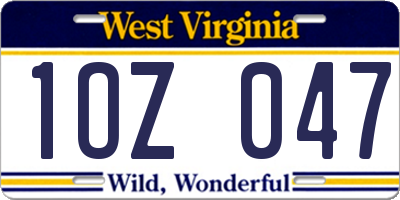 WV license plate 1OZ047