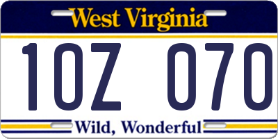 WV license plate 1OZ070