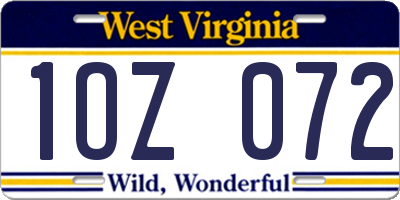 WV license plate 1OZ072