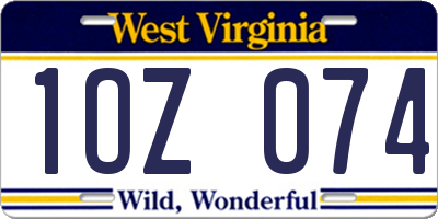 WV license plate 1OZ074