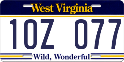 WV license plate 1OZ077