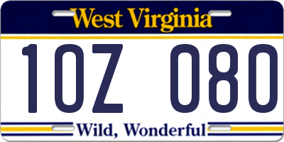 WV license plate 1OZ080