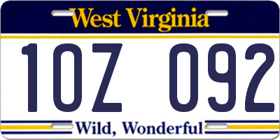 WV license plate 1OZ092