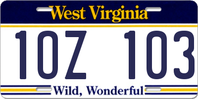 WV license plate 1OZ103