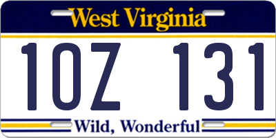 WV license plate 1OZ131