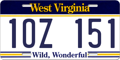 WV license plate 1OZ151