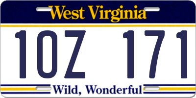 WV license plate 1OZ171