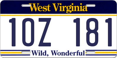 WV license plate 1OZ181
