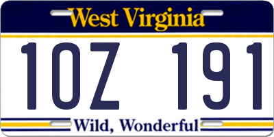 WV license plate 1OZ191