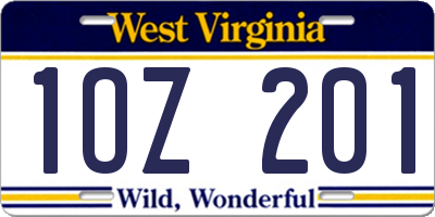 WV license plate 1OZ201