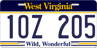 WV license plate 1OZ205