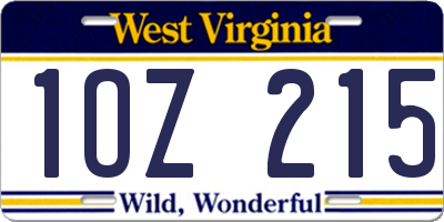 WV license plate 1OZ215
