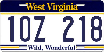 WV license plate 1OZ218