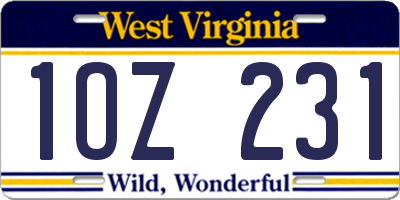 WV license plate 1OZ231