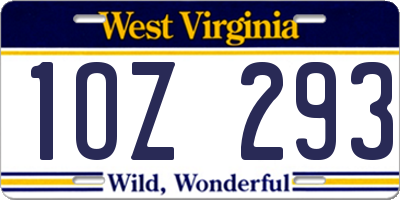WV license plate 1OZ293