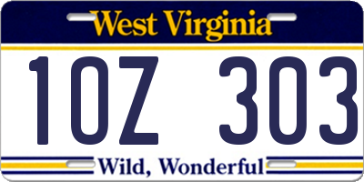WV license plate 1OZ303