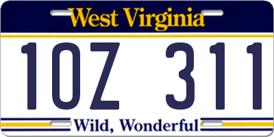 WV license plate 1OZ311
