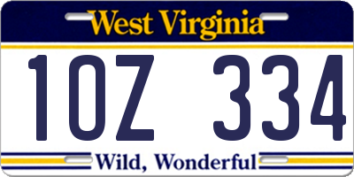 WV license plate 1OZ334