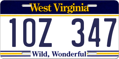 WV license plate 1OZ347