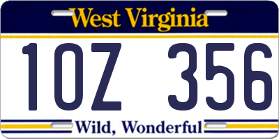 WV license plate 1OZ356