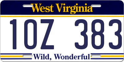 WV license plate 1OZ383