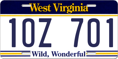 WV license plate 1OZ701