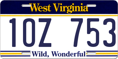 WV license plate 1OZ753