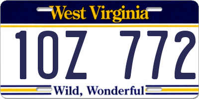 WV license plate 1OZ772