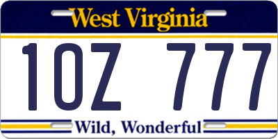 WV license plate 1OZ777