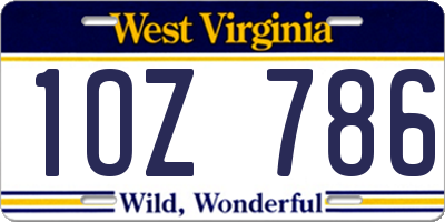 WV license plate 1OZ786