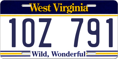 WV license plate 1OZ791