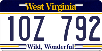 WV license plate 1OZ792