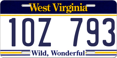 WV license plate 1OZ793