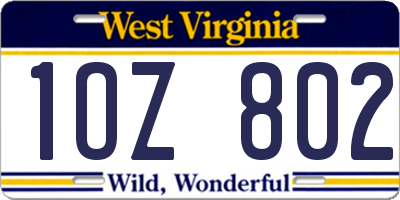WV license plate 1OZ802