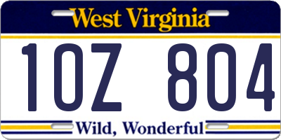 WV license plate 1OZ804