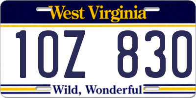 WV license plate 1OZ830