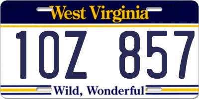WV license plate 1OZ857