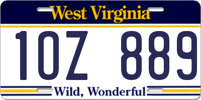 WV license plate 1OZ889