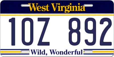 WV license plate 1OZ892